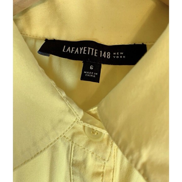 Lafayette 148 Yellow 3/4 Sleeve Ruched Gathered Stretch Button Up Top Blouse 6 - Picture 2 of 8